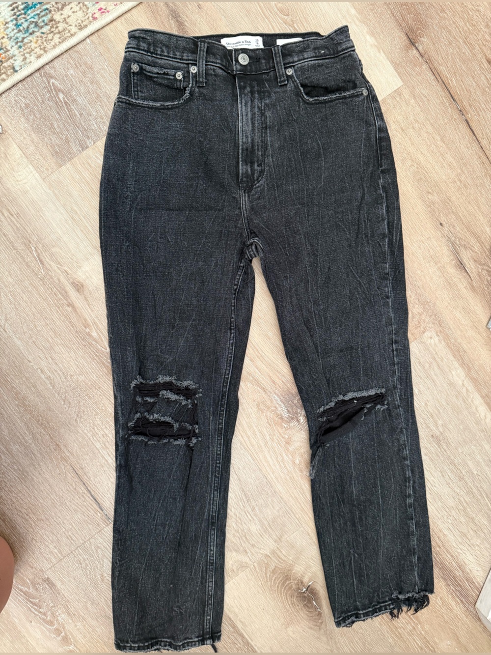 Abercrombie & Fitch Black Distressed High-Rise Straight Jeans